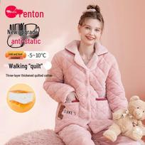Fen Teng Classic Fleece-Lined Lapel Long Sleeve Pajama Set for Men and Women XL