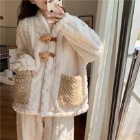 Yuzhaolin Women's Little Bear Coral Fleece Pajama Set XL