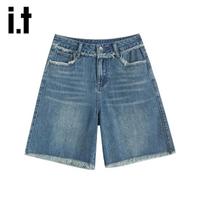 Izzue It Women's High-Waist Loose Wide-Leg Raw Hem Denim Shorts M