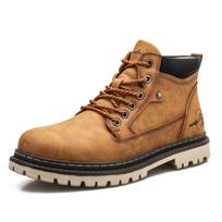Men's Fleece-Lined Martin Boots, High-Top Leather Work Boots, Non-Slip, British Casual, Wear-Resistant, Large Sizes Available 45