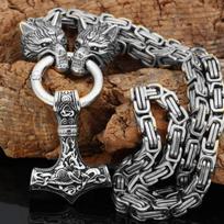 Naujas aukštos kokybės vyriškas nerūdijančio plieno vilko galvos vikingo amuletas Thor Hammer pakabukas karoliai Viking King grandinėlė Steel chain & pendant