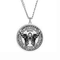 Arkangelų šventė 12 Angelų sargų medalionas sparnai Ankh Life Power Magic Amulet Papuošalai Nerūdijančio plieno pakabukas karoliai 60cm sidabras