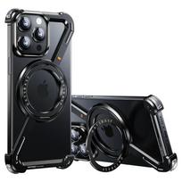 Z formos titano metalo magnetinis dėklas IPhone 15 14 13 Pro Max telefonui, be rėmelio aliuminio lydinio buferis, 360° besisukantis laikiklis, dangtelis For iPhone 14 Pro juoda