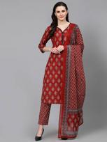 Bolivudo Viršutinė Tunika Kurta Kelnės Dupatta Rinkinys Indų Moterims Dizainerio Salwar Kostiumas Kurti Suknelė S raudona