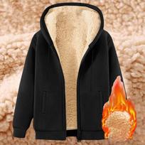 Women's Fashion Fleece-Lined Thermal Top Solid Color Hoodie Jacket With Pockets S