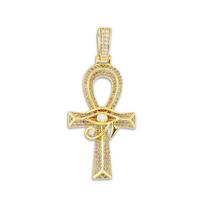Hip Hop Horo Akis Ankh Kryžius Pakabukas Varis Cirkonis Vintažinis Universalus Papuošalas Karoliai Didmeninė prekyba Silver（24Inch Hemp Flow gray