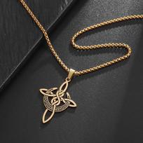 Exquisite Celtic Knot Moon Cross Stainless Steel Necklace Pendant Irish Amulet  Gift for Men and Women