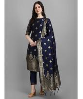 Moteriškas dizainerio vakarėlio viršutinis tunikos medvilnės šilko salwar kameez kurti kelnių dupattos komplektas S mėlyna