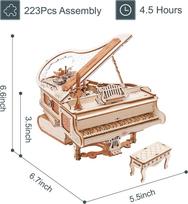 Robotime 3D Puzzles Magic Piano Mechanical 3D Puzzles Musical Instrument Wooden Music Box Puzzle Kit Unique Gift for Men Women balta