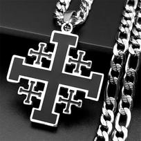 Krikščioniškas Juodas Emalinis Jeruzalės Kryžiaus Pakabukas Karoliai Vyrams Nerūdijančio Plieno Auksinės Spalvos Hip Hop Grandinėlė Amuletas Papuošalas Dovana
