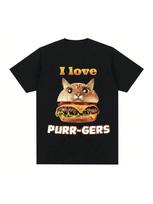 I Love Purr Gers Fun Hamburg Cat Pattern Tshirt Wounisex's Casual Large Short Sleeved T-Shirt Harajuku Street Clothing S