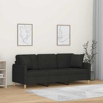 Vidaxl 3-Osobowa Sofa Z Poduszkami, Czarna, 180 Cm, Tkanina