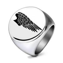22MM Stainless Steel Laser Engraved Angel Wings Retro Ring Size 14