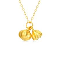 999 Fine Gold Shui Bei Good Fortune Pendant: 3D Lotus Pod & Persimmon Necklace DIY Gift