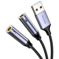 MOSWAG USB Audio Adapter, Stereo USB External Sound Card, Compatible with Windows, Mac, Linux, PC, PS5, PS4 via 3.5 mm Headphone and Microphone TRS