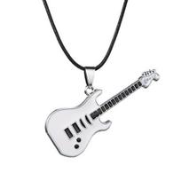 Fashion Cool Punk Black Stainless Steel Guitar Pendant Necklaces Men Women Leather Chain Hiphop Rock Collar Jewelry Dropshipping