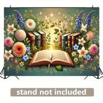 2D Enchanted Floral Book Backdrop with Glowing Light & Garden Blooms 47.2x31.5inch/120*80cm