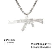 Dreamtimes Hip Hop AK47 Submachine Gun Pendant Rock Rap Link Rhinestone Bling Chain Men Women Rapper Necklace Fashion Jewelry WHITE&60cm