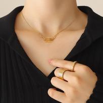 Hong Kong Style 18K Gold Plated Square Pendant Necklace - Women's Versatile, Non-Fading English Letter Design.