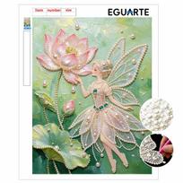 Frameless DIY Pearl Bead Painting Kit Fairy Lotus Pattern Creative Relaxing Craft Canvas Home Decor Adult Gift 30x40cm