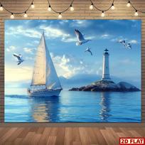 Decor banner with a bright, sunny ocean view, perfect for beach or nautical events 47.2x31.5inch/120*80cm