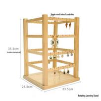 Solid Wood Rotating Jewelry Organizer with Earring and Necklace Display