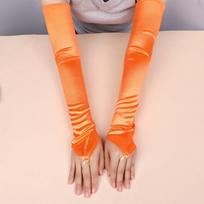 New 49CM Women Gloves Satin Elasticity Hook Finger Gloves Cosplay Solid Retro Long Fingerless Gloves Wedding Bride