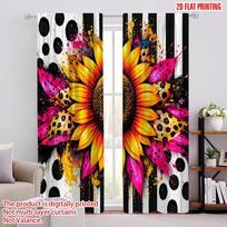 2D flat printing 2pcs Curtain Curtains Sunflower Vibrant Explosion Digital Printed Polyester Drapes Family Party Decoration for 60×150cm(23.6×59in)