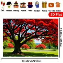 Vibrant Red Tree Park Tapestry, Nature Outdoor Background 47.2x31.5inch/120*80cm