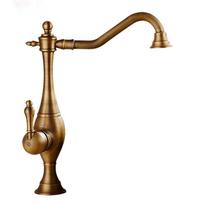 Antique Brass Kitchen Faucet, Single Handle Deck Mount 360° Rotating Mixer Tap, Hot & Cold Water Basin Sink Crane