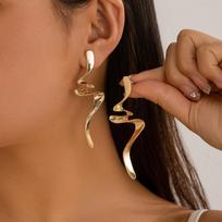 IngeSight.Z Fashion Irregular Metal Twisted Long Drop Earrings for Women Trending Geometric Gold Color Waves Earrings Jewelry
