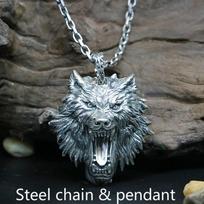 Vintage Gothic 316L nerūdijančio plieno Šiaurės vikingo Odin Wolf galvos karoliai ir Fenrir Wolf pakabukas Punk vyrų amuletas Wolf karoliai Vikingo papuošalai Dovana Steel Chains & Pendants