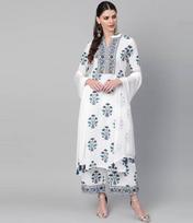 Moteriškas dizainerio viršus tunika medvilnės mišinys kurta palazzo rinkinys indiška bolivudinė etninė kurti suknelė XS balta