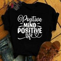 Positive Mind Positive Life Print T-Shirt Women Men Summer Casual Short Sleeve Round Neck Tops Fashion T-Shirts M juoda