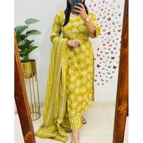 Women Designer Cotton Kurta Pant Dupatta Set Indian Party Wear Top Tunic Kurti VSO-1746 c M-38