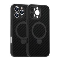 Deluxe Carbon Fiber Texture Phone Case For iPhone 16 15 14 Plus 13 12 Pro Max Magnetic Ring Stand Magsafe Wireless Cover For iPhone 13