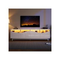 TV spintelė - MUVOE - Išlenktas dizainas - Blizganti balta - LED apšvietimas - 175 x 38 x 51 cm balta