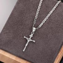 Huitan Religious Cross Pendant Necklace for Women/Men Two Tone Plated New Trendy Boys Girls Necklace Hip Hop Rock Neck 45cm