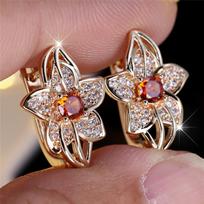 Cute Water Blue Red Zircon Hoop Earrings Female Luxury Crystal Rose Gold Color Wedding  For Women
