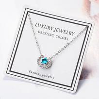 Exquisite  Sterling Silver Ocean Blue Star Moon Crystal Zircon Necklace for Women Girl Tassel  Gift Choker Collares
