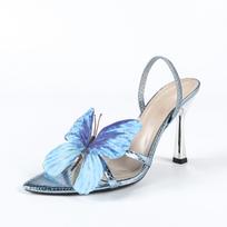 Ladies Heeled Sandals Butterfly Decor Snake Print Blue Women's High Heel Sandals High Stiletto Banquet Party Shoes Tacones Mujer 35