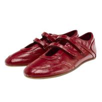 High Quality Red Patent Leather Flat Ballet Women Fashion Double Belt Buckle Flat Shoes Comfortable Lightweight Non-slip Loafers 35