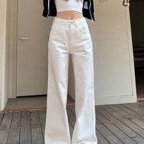 American Straight Wide-leg Pants Spring New Versatile Classic White High-waisted Floor-length Jeans S balta
