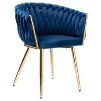 Aksominė pintinė kėdė Cofton Gold Velvet Tamsiai mėlyna