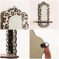 Leopard Pattern Wood And Acrylic Mirror Wall Hanging Shelf Plant Display Storage Rack For Living Room Bathroom  Decors