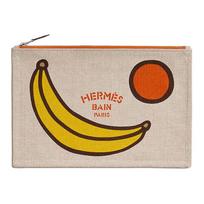 Hermes Flat Tas La Banane Zipper Closure Cotton Clutch Women clutch Blue Yellow H104885MV01 Box Included