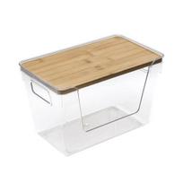 Kitchen Storage Containers with Wood Lid Transparent Plastic Pantry Organizer for Countertop Moisture Proof Seasonings Snacks Box