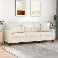 Vidaxl 3-Osobowa Sofa Z Poduszkami, Kremowa, 180 Cm, Sztuczna Skóra