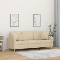 Vidaxl 3-Osobowa Sofa Z Poduszkami, Kremowa, 180 Cm, Tkanina