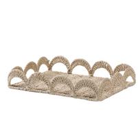 Scalloped Edge Paper Rope Storage Basket Rectangular Storage Tray  for Living Room